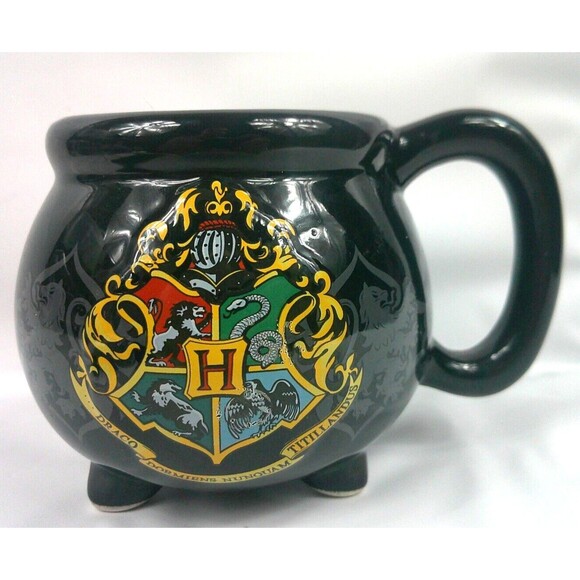 Harry Potter Coffee Mug Hogwarts Houses Black Cauldron 20 oz Silver Buffalo - Picture 1 of 4